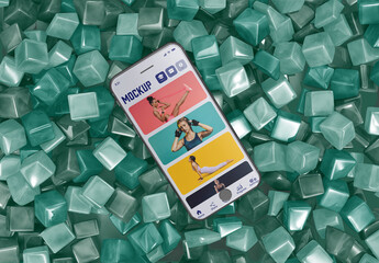 Scene with Mobile and Colorful Cubes Mockup