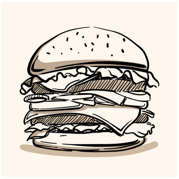 a big burger sketch. line art and great image to use