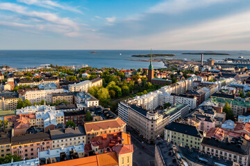 Beautiful summer cityscape from a drone. Helsinki. Finland