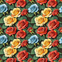 Seamless floral pattern with Rose flowers, tileable, Generative AI