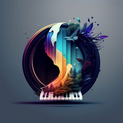 Abstraktes Logo, das eine Klavier inkorporiert