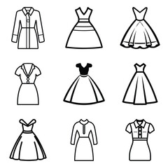 Dresses Flat Icon Set Isolated On White Background