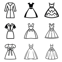 Dresses Flat Icon Set Isolated On White Background