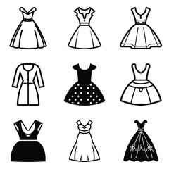 Dresses Flat Icon Set Isolated On White Background