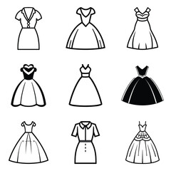 Dresses Flat Icon Set Isolated On White Background