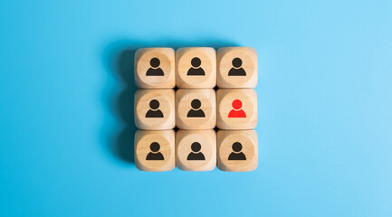 entrepreneur or high level business management icon show leadership role among their worker and employee shot on plain blue background with copy space. Successful leader with outstanding skill