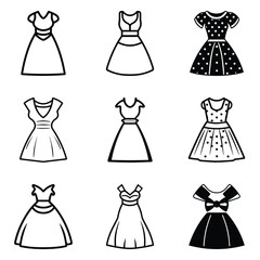 Dresses Flat Icon Set Isolated On White Background