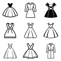 Dresses Flat Icon Set Isolated On White Background