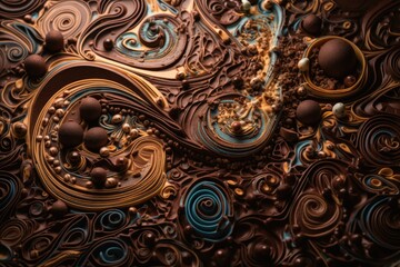chocolate art piece featuring intricate swirling patterns and colors, created with generative ai