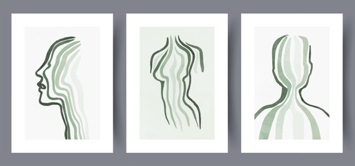 Portrait women elegance body wall art print. Printable minimal abstract women poster. Set, bundle. Wall artwork for interior design. Contemporary decorative background with body.
