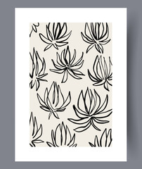 Still life plants floral buds wall art print. Contemporary decorative background with buds. Printable minimal abstract plants poster. Wall artwork for interior design.