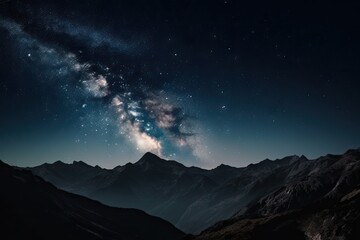 Fototapeta na wymiar night sky with stars and crescent moon over mountain range, created with generative ai