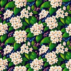 Seamless floral pattern with Jasmine flowers, tileable, Generative AI