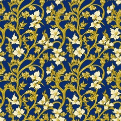 Seamless floral pattern with Jasmine flowers, tileable, Generative AI