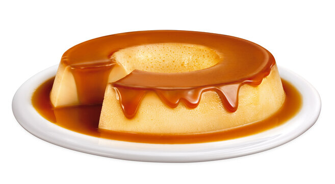 pudim de leite condensado com deliciosa calda de caramelo isolado em fundo transparente