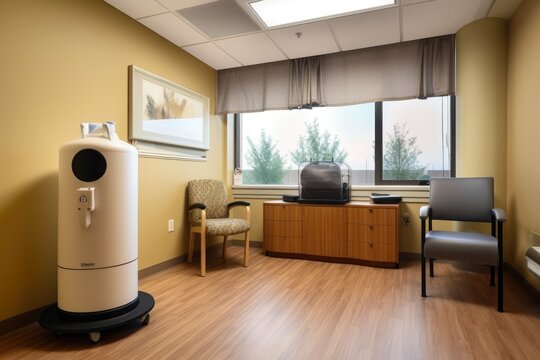 air purifier in doctor's office, providing a clean and safe environment for patients, created with generative ai