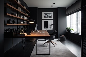 sleek modern home office with minimalist decor and sleek furnishings, created with generative ai