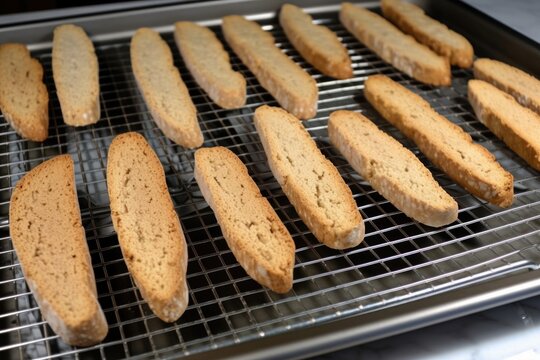 biscotti drying on tray after being baked, created with generative ai