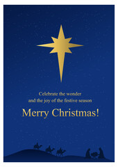 Happy Christmas Wishes, E Card, Greetings, Star of Bethlehem Star Background Vector Design