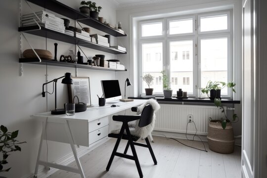 a well-organized home office with a sleek and minimalist design, created with generative ai