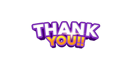 Thank you poster with 3d text effects on white background. Colorful gradient gold and purple colors 