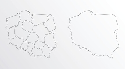 Black Outline vector Map of Poland with regions on white background