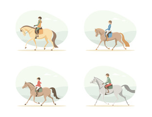 Children ride horses in nature