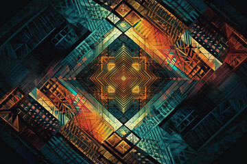 Obraz premium Psychedelic geometry illustration fractal effect wallpaper. Generative AI