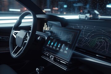 connected car dashboard providing real-time view of vehicle and its surroundings, created with generative ai