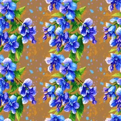 Seamless floral pattern with bluebell flowers, tileable, Generative AI