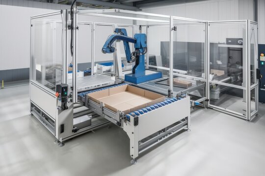 packaging and sorting robot, with its advanced sensor system and guidance systems, packaging products at speed of light, created with generative ai