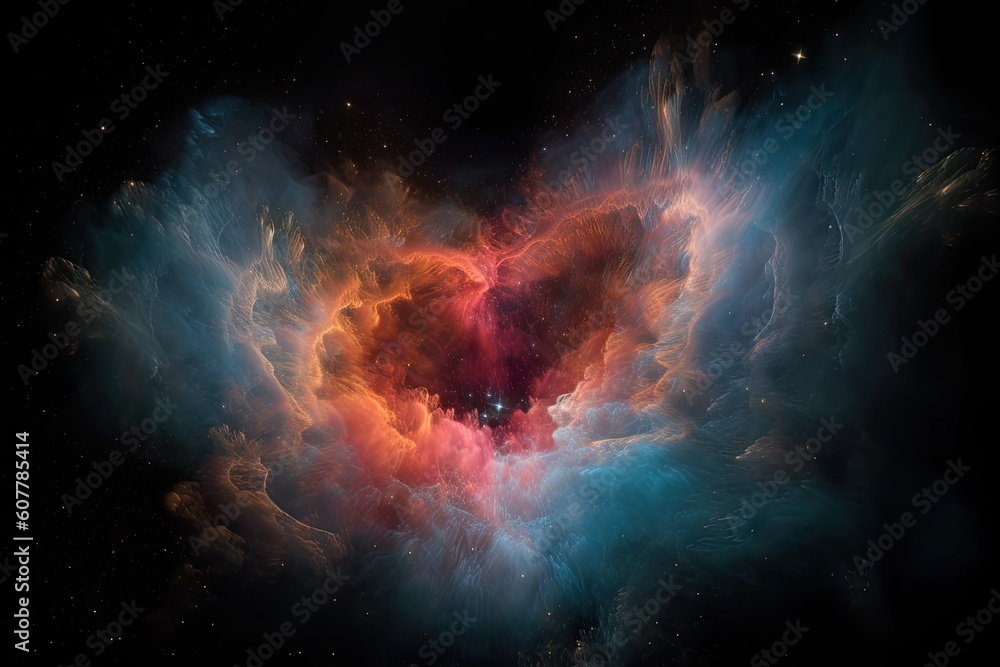 Wall mural heart-shaped nebula with colorful and dramatic details, created with generative ai