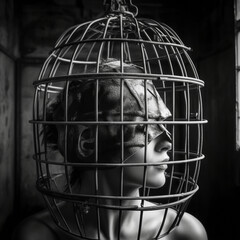human head in a cage, Generative AI