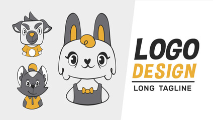 Vector versions of the logo in cartoon style: rabbit, dog and cat.