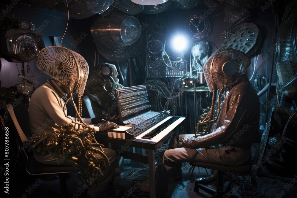 Canvas Prints aliens playing futuristic musical instruments and producing otherworldly sounds, created with generative ai