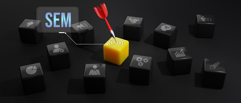 SEM Search Engine Optimization Marketing Ranking concept for website. 3d illustration