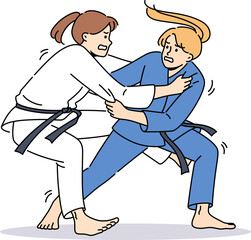 Women in karate kimonos fighting
