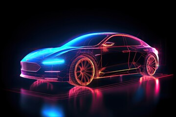 Obraz na płótnie Canvas digital futuristic style neon lines smart car Generative AI