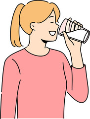 Smiling girl drink milk from glass