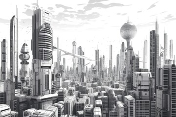 a futuristic city built on geometric foundations, with towering skyscrapers and sleek architecture, created with generative ai