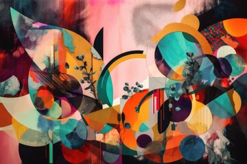 abstract collage with vivid colors and unique shapes, created with generative ai