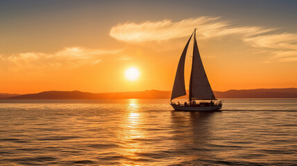 Fototapeta na wymiar sailboat on sea at sunset. journey and freedom concept. generative ai