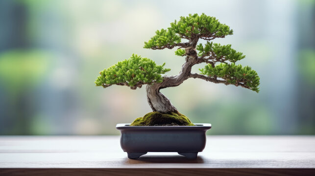 japanese bonsai miniature tree on pot. generative ai