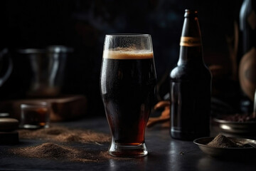 Indulgence in Every Sip: Dark Beer Temptation. Generative AI - obrazy, fototapety, plakaty