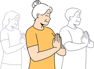 Elderly woman practice yoga meditate on class