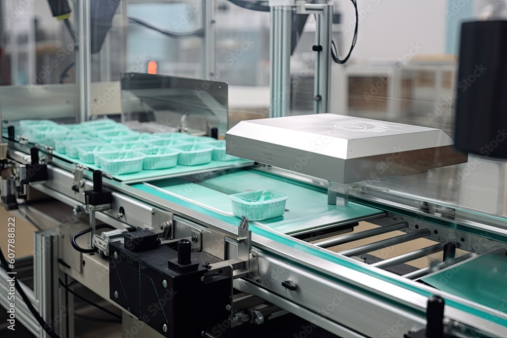 Poster packaging and sorting robot, expertly wrapping delicate products with precision, created with generative ai