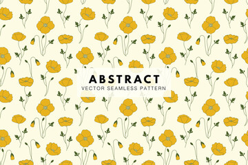 Obraz premium Poppy yellow flower abstract seamless repeat vector pattern
