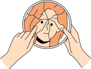 Woman look in mirror suffer from bipolar disorder