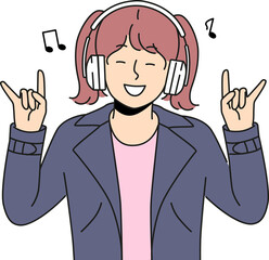 Smiling girl child listen to rock music in earphones