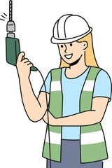 Smiling woman with electric drill in hands